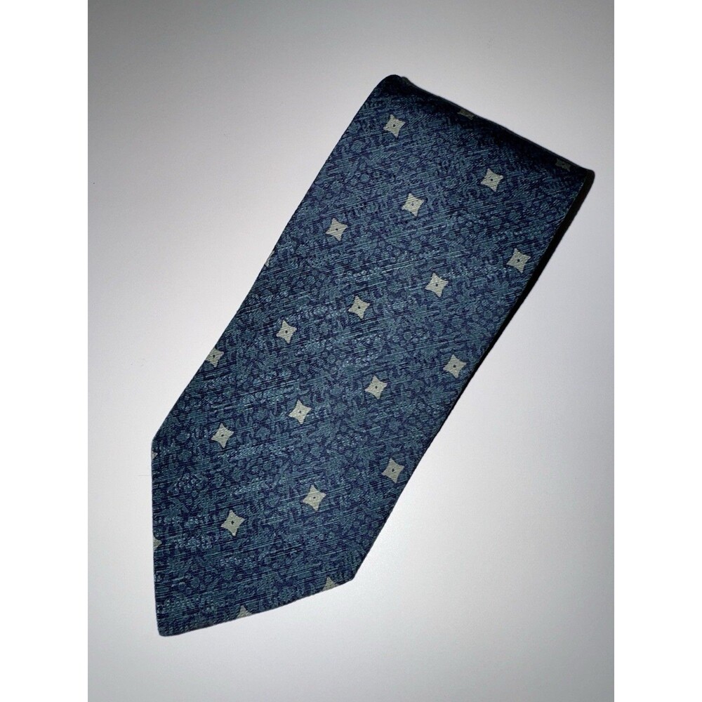 Giorgio Armani Cravatte Men’s Silk Tie Teal Blue Geometric Made in Italy Vintage